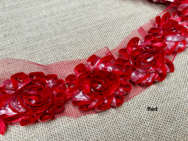 Shiny Metallic Shabby Chiffon Flower Trim Frayed Hair Rose Bridal Flowers - Sold by the YARD - Image 7