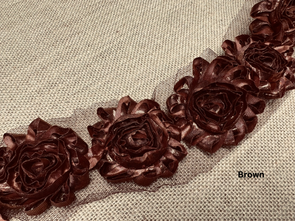 Shiny Metallic Shabby Chiffon Flower Trim Frayed Hair Rose Bridal Flowers - Sold by the YARD - Image 4