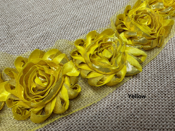 Shiny Metallic Shabby Chiffon Flower Trim Frayed Hair Rose Bridal Flowers - Sold by the YARD - Image 3