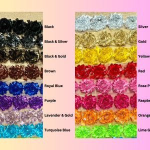 Shiny Metallic Shabby Chiffon Flower Trim Frayed Hair Rose Bridal Flowers - Sold by the YARD