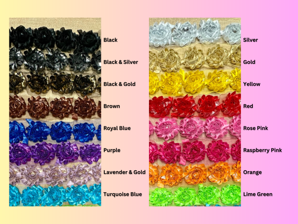 Shiny Metallic Shabby Chiffon Flower Trim Frayed Hair Rose Bridal Flowers - Sold by the YARD
