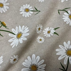 Daisy Floral Print Fabric Linen Look Home Decor Curtain Upholstery Culla Yellow Chamomile Material - 55"/140cm Wide Canvas