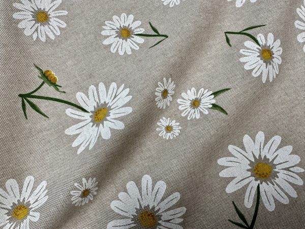 Daisy Floral Print Fabric Linen Look Home Decor Curtain Upholstery Culla Yellow Chamomile Material - 55"/140cm Wide Canvas