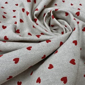 Little Red Love Hearts Fabric Linen Look Home Decor Upholstery Curtain Christmas Culla Material - 55"/140cm Wide Canvas