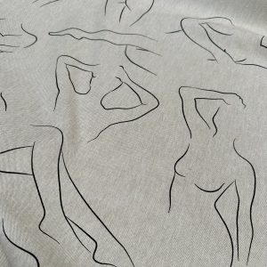 Nude Body One-Line Print Fabric Naked Poses Linen Look 55"/140cm Wide Canvas for Home Decor Upholstery Curtains Dressmaking