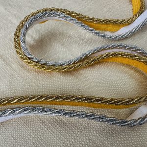 Metallic Flanged Piping Cord Twisted Rope Trim Home Decor - Pillow Cushion Curtains Edge Trimming Upholstery - 7mm Wide - ANY LENGTH