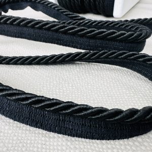 Black Flanged Piping Cord Twisted Rope Trim Home Decor – Pillow Cushion Curtains Edge Trimming Upholstery – 7mm Wide – ANY LENGTH