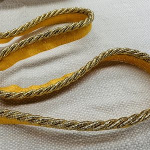 Gold Metallic Flanged Piping Cord Twisted Rope Trim Home Decor - Pillow Cushion Curtains Edge Trimming Upholstery - 7mm Wide - ANY LENGTH
