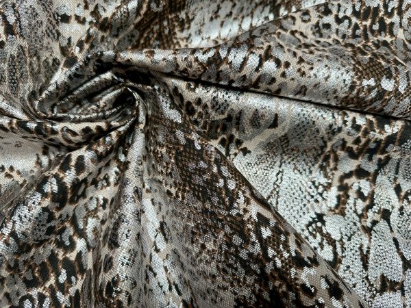 Metallic Snake Skin Print Python Leopard Animal Fabric Linen Look Cotton Blend Curtain Decor Dress - 55"/140cm wide - Silver - Image 9