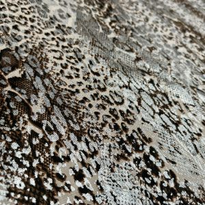 Metallic Snake Skin Print Python Leopard Animal Fabric Linen Look Cotton Blend Curtain Decor Dress - 55"/140cm wide - Silver