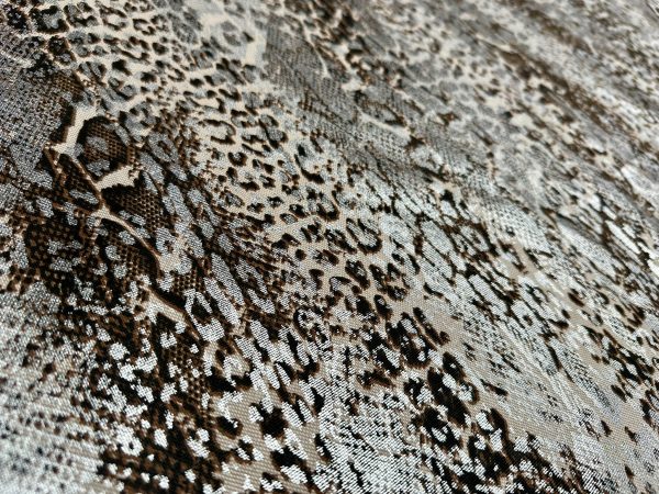 Metallic Snake Skin Print Python Leopard Animal Fabric Linen Look Cotton Blend Curtain Decor Dress - 55"/140cm wide - Silver