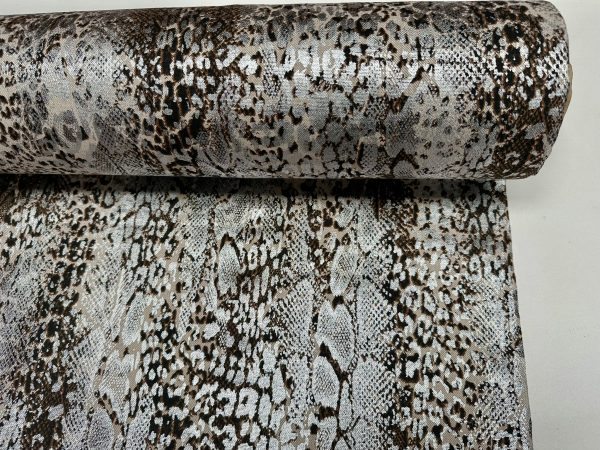 Metallic Snake Skin Print Python Leopard Animal Fabric Linen Look Cotton Blend Curtain Decor Dress - 55"/140cm wide - Silver - Image 5