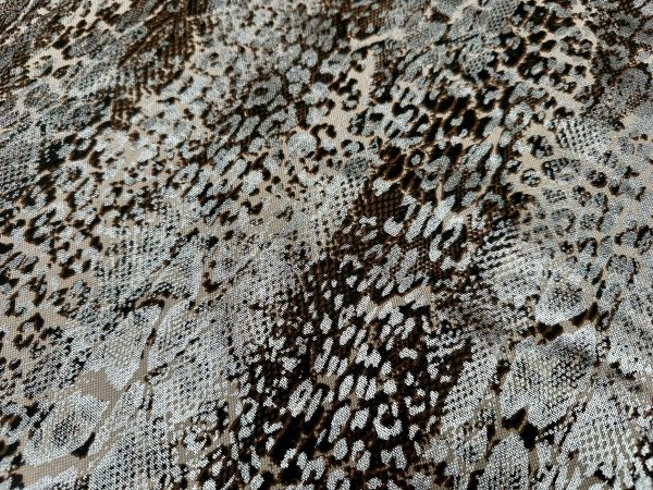 Metallic Snake Skin Print Python Leopard Animal Fabric Linen Look Cotton Blend Curtain Decor Dress - 55"/140cm wide - Silver - Image 2