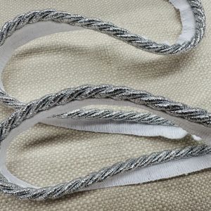 Silver Metallic Flanged Piping Cord Twisted Rope Trim Home Decor - Pillow Cushion Curtains Edge Trimming Upholstery - 7mm Wide - ANY LENGTH