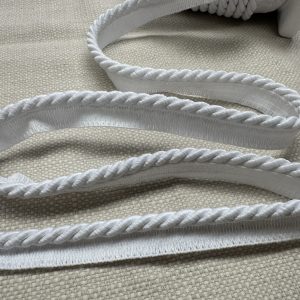 White Flanged Piping Cord Twisted Rope Trim Home Decor – Pillow Cushion Curtains Edge Trimming Upholstery – 7mm Wide – ANY LENGTH