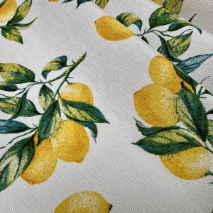 Lemon Branch Print Fabric Green Tree Leaf Linen Look Home Decor Upholstery Kitchen Curtain Cotton Material 55" or 140cm Wide