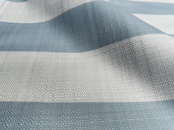 9cm wide Stripes Upholstery Fabric Plain Sofas Bed Home Decor Curtains Soft Material Cloth - 62'' or 160cm Wide - Duck Blue & Natural - Image 2