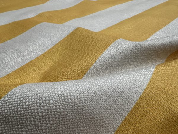 9cm wide Stripes Upholstery Fabric Plain Sofas Bed Home Decor Curtains Soft Material Cloth - 62'' or 160cm Wide - Mustard & Natural