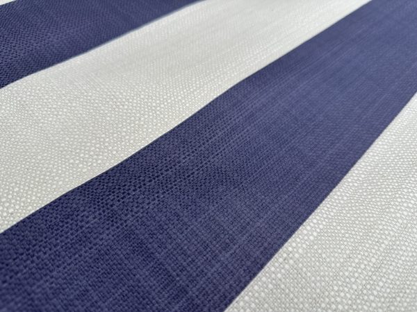 9cm wide Stripes Upholstery Fabric Plain Sofas Bed Home Decor Curtains Soft Material Cloth - 62'' or 160cm Wide - Navy Blue & Natural