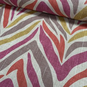 Pink Zebra Linen Look Print Fabric Animal Stripes Cotton Furnishing Curtain Upholstery Home Decor Material - 55"/140cm Wide