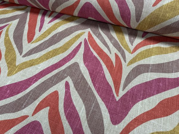 Pink Zebra Linen Look Print Fabric Animal Stripes Cotton Furnishing Curtain Upholstery Home Decor Material - 55"/140cm Wide
