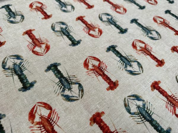 Red & Blue Lobster Print Fabric Curtains Upholstery Dress Material Nautical Marine - 140cm or 55" Wide Natural Canvas - Image 4