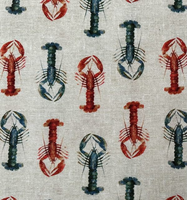 Red & Blue Lobster Print Fabric Curtains Upholstery Dress Material Nautical Marine - 140cm or 55" Wide Natural Canvas - Image 2
