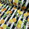 Citrus Stripes Fabric Home Decor Curtain UpholsteryBlack & White Stripe Orange Lemon Digital Print Material - 140cm or 55" Wide - Image 4
