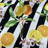 Citrus Stripes Fabric Home Decor Curtain UpholsteryBlack & White Stripe Orange Lemon Digital Print Material - 140cm or 55" Wide