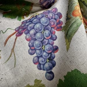 Grape Vineyard Digital Print Fabric Linen Look Canvas Purple Green Vine Leaf Material Home Decor Cushions Curtains Crafts - 55"/140cm Wide