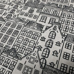 Houses Fabric Holland Village Print Linen Look Home Decor Curtain Upholstery Material - 55" or 140cm Wide Canvas