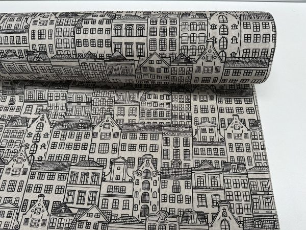 Houses Fabric Holland Village Print Linen Look Home Decor Curtain Upholstery Material - 55" or 140cm Wide Canvas - Image 2