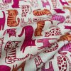 Lazy Cats Fabric Print Home Decor Linen Look Animal Cat Curtain Upholstery Material - 55" or 140cm Wide Canvas - Pink & Orange