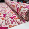 Lazy Cats Fabric Print Home Decor Linen Look Animal Cat Curtain Upholstery Material - 55" or 140cm Wide Canvas - Pink & Orange - Image 4
