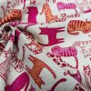 Lazy Cats Fabric Print Home Decor Linen Look Animal Cat Curtain Upholstery Material - 55" or 140cm Wide Canvas - Pink & Orange - Image 3