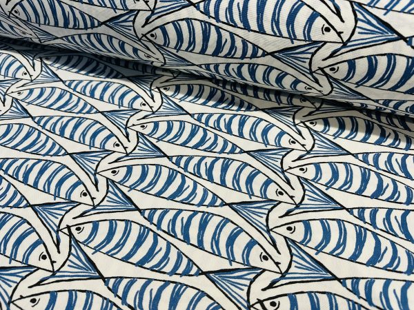 Sprats Blue Sardines Fish Fabric Marine White Digital Print Home Decor Curtain Upholstery Material - 140cm or 55" Wide - Image 7