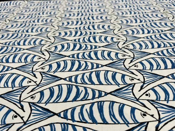 Sprats Blue Sardines Fish Fabric Marine White Digital Print Home Decor Curtain Upholstery Material - 140cm or 55" Wide - Image 6