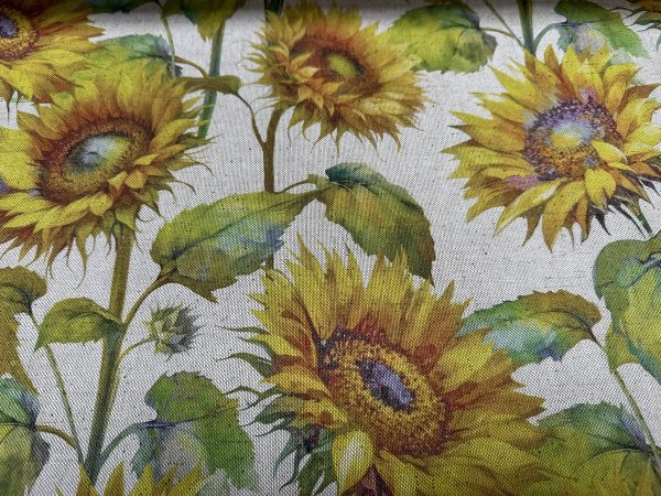Sunflower Digital Print Fabric Linen Look Canvas Floral Yellow Flower Leaf Material Home Decor Cushions Curtains Crafts - 55"/140cm Wide - Image 7