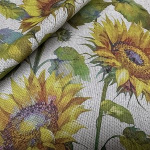 Sunflower Digital Print Fabric Linen Look Canvas Floral Yellow Flower Leaf Material Home Decor Cushions Curtains Crafts - 55"/140cm Wide