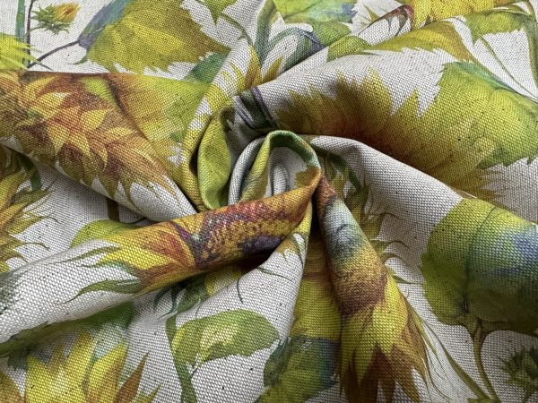Sunflower Digital Print Fabric Linen Look Canvas Floral Yellow Flower Leaf Material Home Decor Cushions Curtains Crafts - 55"/140cm Wide - Image 5