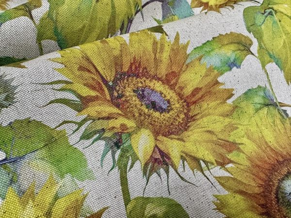 Sunflower Digital Print Fabric Linen Look Canvas Floral Yellow Flower Leaf Material Home Decor Cushions Curtains Crafts - 55"/140cm Wide - Image 4