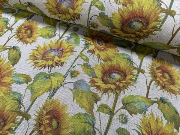 Sunflower Digital Print Fabric Linen Look Canvas Floral Yellow Flower Leaf Material Home Decor Cushions Curtains Crafts - 55"/140cm Wide - Image 8