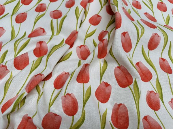 Spring Tulip Fabric Floral Print Home Decor Curtain Upholstery Material - 55" or 140cm Wide Canvas - Pastel Red - Image 6