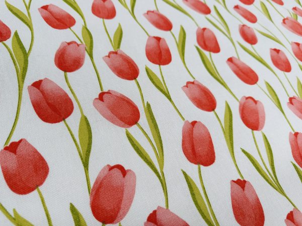 Spring Tulip Fabric Floral Print Home Decor Curtain Upholstery Material - 55" or 140cm Wide Canvas - Pastel Red - Image 5
