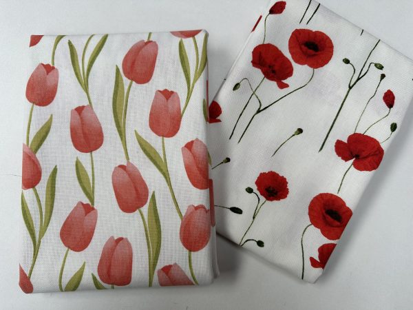 Spring Tulip Fabric Floral Print Home Decor Curtain Upholstery Material - 55" or 140cm Wide Canvas - Pastel Red - Image 7