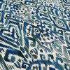 Blue & Green Ikat Floral Fan Damask Flower Fabric Geometric Paisley Cotton Material Curtains Cushion Upholstery Home Decor - 110"/280cm Wide