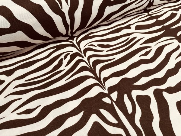 Zebra Spine Print Fabric Animal Stripes Cotton Furnishing Curtain Upholstery Home Decor Material - 55"/140cm Wide - Brown & Cream