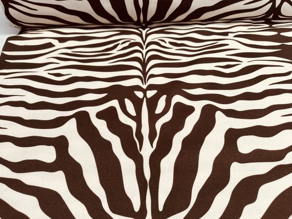 Zebra Spine Print Fabric Animal Stripes Cotton Furnishing Curtain Upholstery Home Decor Material - 55"/140cm Wide - Brown & Cream - Image 3