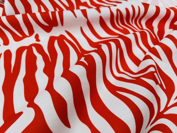 Zebra Spine Print Fabric Animal Stripes Cotton Furnishing Curtain Upholstery Home Decor Material - 55"/140cm Wide - Red & White - Image 7