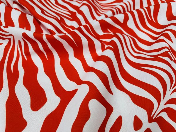 Zebra Spine Print Fabric Animal Stripes Cotton Furnishing Curtain Upholstery Home Decor Material - 55"/140cm Wide - Red & White